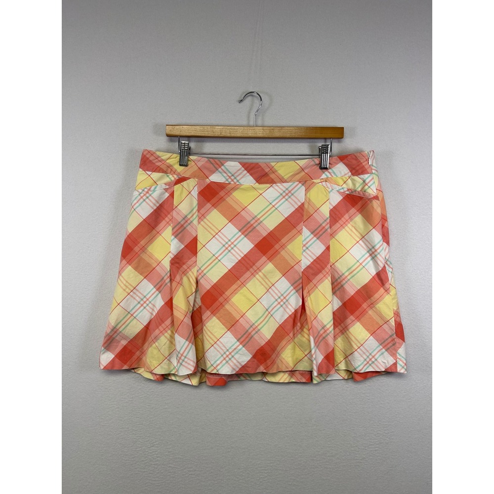 Golfcore Lady Hagen Womens 14 Orange Yellow Plaid Pleated Athletic Golf‎ Skort